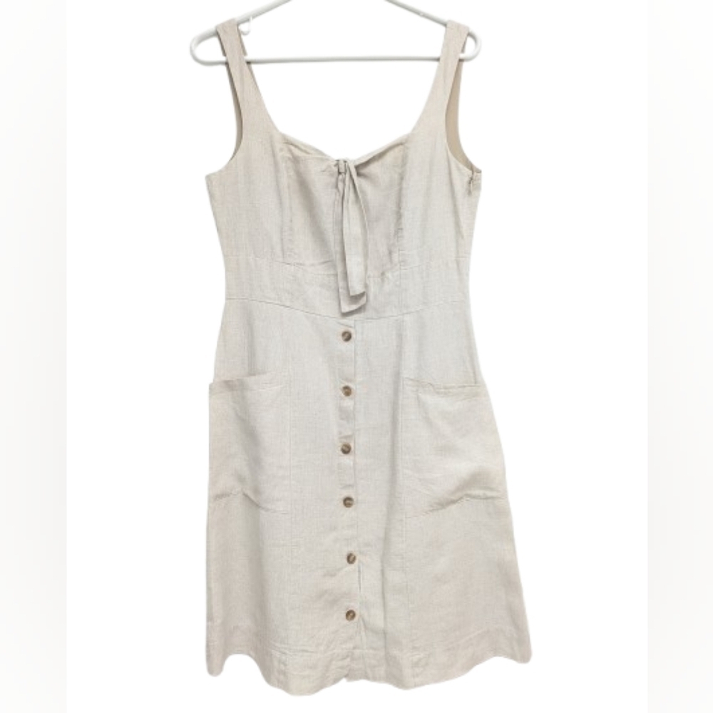 Tristan women's buttoned sleeveless 100% linen midi dress size 6